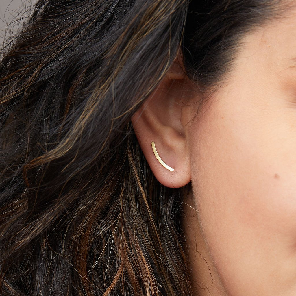 Refined Earring Collection Comet Curve Post Earrings Gold Vermeil Model
