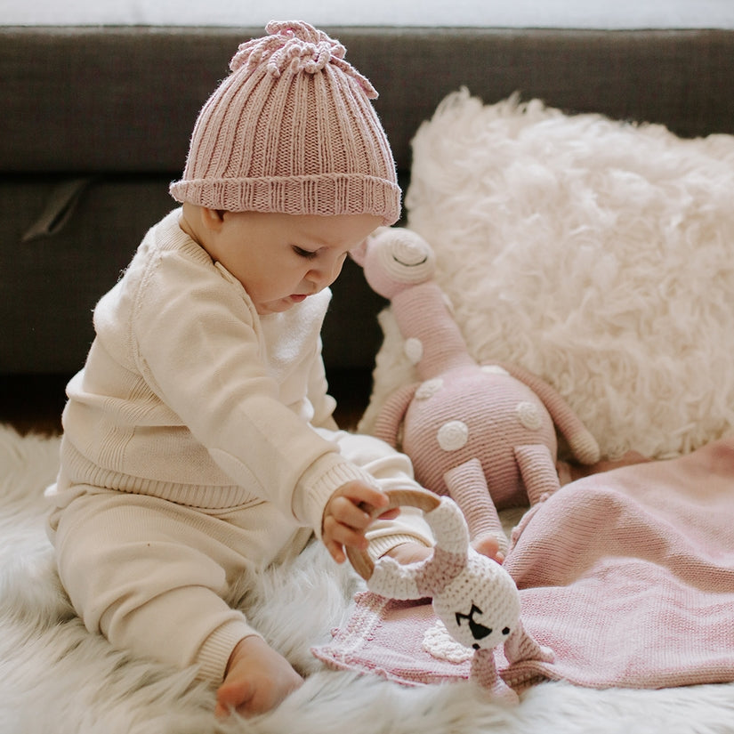 Dusky Pink - Organic Pastel Bunny Teething Ring