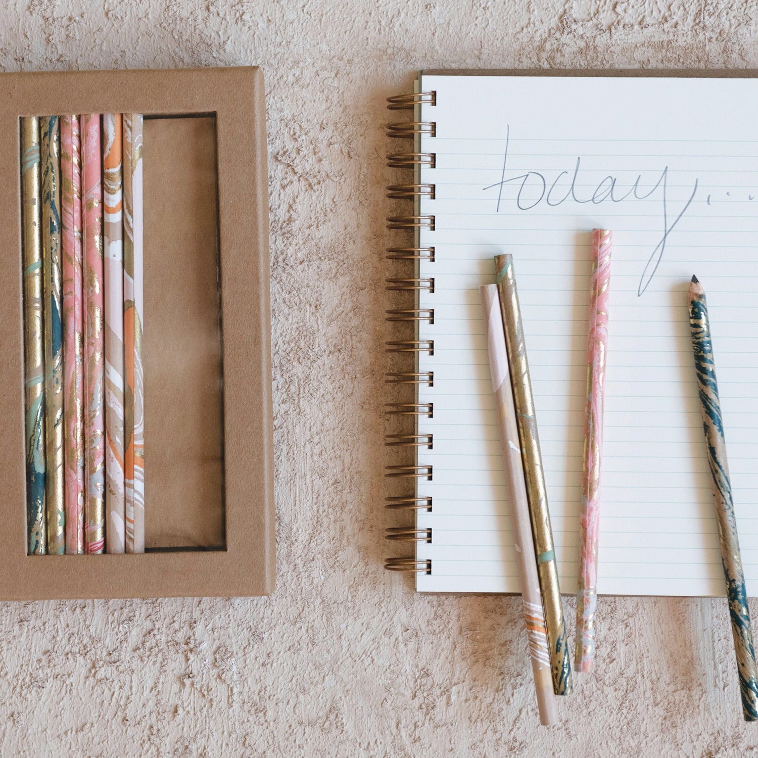 Marbled Handmade Paper Wrapped Pencils