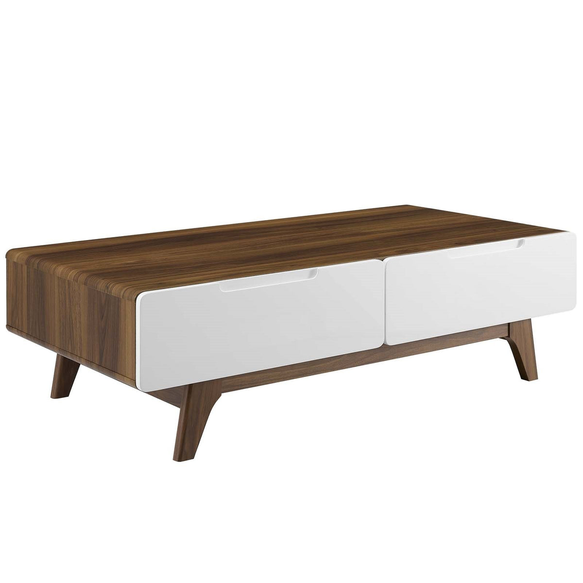 Mid Century Modern Style Coffee Table with Drawers - Walnut White