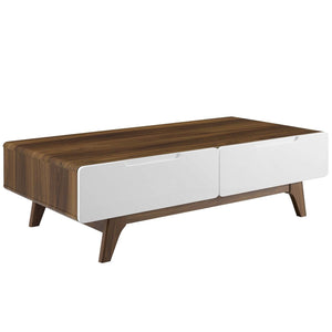 Mid Century Modern Style Coffee Table with Drawers - Walnut White