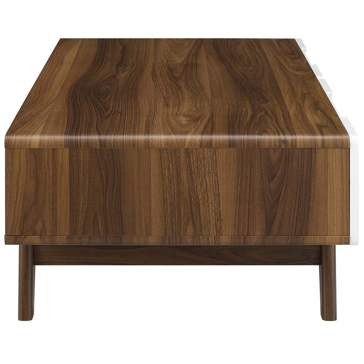 Mid Century Modern Style Coffee Table with Drawers - Walnut White
