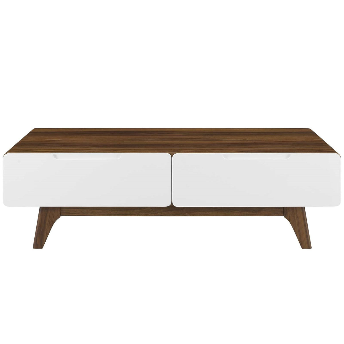 Mid Century Modern Style Coffee Table with Drawers - Walnut White