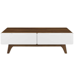 Mid Century Modern Style Coffee Table with Drawers - Walnut White