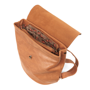 Camel Brown Vegan Leather Colette Backpack Inside View