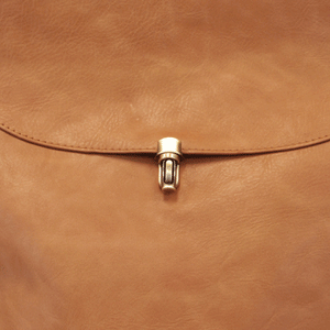 Camel Brown Vegan Leather Colette Backpack Brass Plated Closure