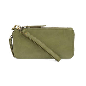 Eucalyptus Green Vegan Leather Chloe Zip Around Wallet Wristlet - Front View