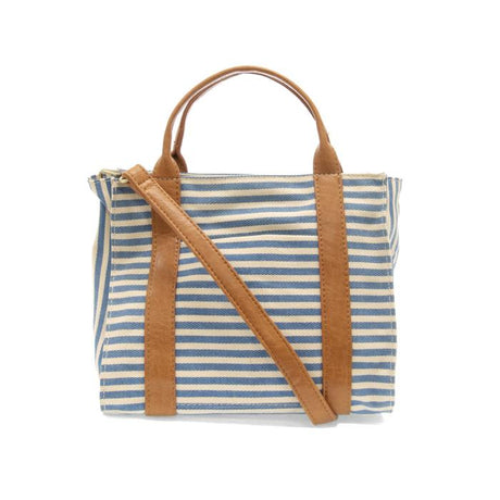 Blue & White Stripe Vegan Leather Canvas Medium Gwen Tote L8169-06