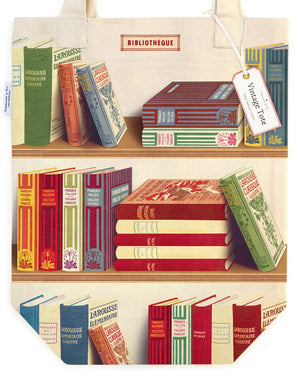 Vintage Print Canvas Tote Bag - Library Books